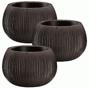 WellHome - Lot de 3 pots 1,4 L Beton Bowl Ø18 cm chacun, coloris ciment noir - gris plastique PK4430