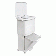 WellHome - Poubelle Verticale à roulettes 38L à 2 Compartiments (24L + 14L) - gris WH15575