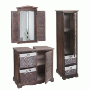 Décoshop26 - Ensemble de meuble de salle de bain meuble lavabo miroir mural et armoire de rangement en bois marron vieilli 04_0006704 - marron Bois m