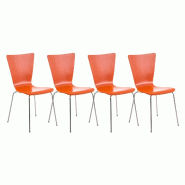 Décoshop26 - Lot de 4 chaises de cuisine salle à manger empilable en bois orange et structure stable à quatre pieds en métal 10_0003168 - 30002514