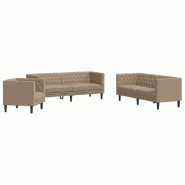 Ensemble de canapé Chesterfield 3 pcs cappuccino similicuir Modèle Kervélis - 8721012289635 Ensemble de canapé Chesterfield 3 pcs cappuccino similicuir Modèle Kervélis - 8721012289635