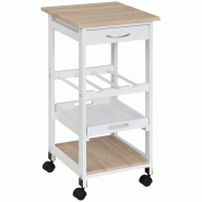 Helloshop26 - Chariot de service desserte de cuisine 37 x 37 x 76 cm plateau amovible à roulettes finition mate épuré en MDF blanc 21_0000995 - bla