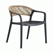 METRO PROFESSIONAL Fauteuil de terrasse LAVERIA, empilable, plastique, design corde, noir - noir plastique polypropylène 4894926271103