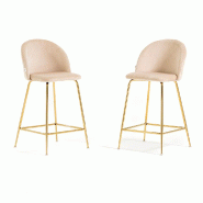 RATTATAN Lot de 2 tabourets de bar en velours avec pieds en métal,h.65cm,pour bar,restaurant et cuisine,design moderne et élégant–Sara XL–Crèm