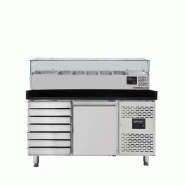 Vaiotec Comptoir à pizza 1 porte + 7 tiroirs temp. De +2 °C à +8 °C « noir » incl. Vitrine réfrigérée en verre GN1/3 - inox 11266