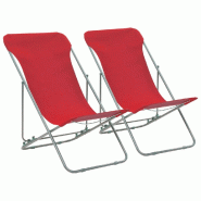 VidaXL Chaises De Plage Pliables Lot De 2 Acier Et Tissu Oxford Rouge - rouge 44360