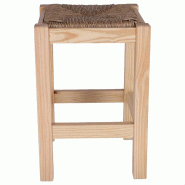 WellHome - Tabouret rustique carré bas en bois finition non vernie 32,5x32,5x48,5 cm - beige WH13186