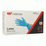 100 Gants "WORK-INN", en latex non poudrés bleus "Blue Grip", taille L - L bleu latex 98422