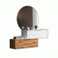 AQA Design Composition vasque droite 4 pièces SOLMIRA en MDF blanc/chêne L.200 P.45 H.190 MPSO54-O1-QUE - multicolore Bois manufacturé MPSO54-O1-QUE