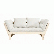 BANQUETTE MÉRIDIENNE FUTON BEAT PIN NATUREL TISSU ÉCRU COUCHAGE 75*200 CM.