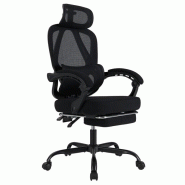 COSTWAY Chaise ergonomique avec repose-pieds rétractable, dossier réglable, appui-tête et soutien lombaire - noir métal ON32138PW