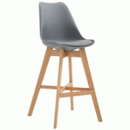 Décoshop26 - Tabouret de bar style scandinave avec repose-pieds en bois assises en plastique et synthétique gris TDB10372 - gris 3000486669606
