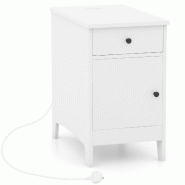 Helloshop26 - Table d'appoint étroite avec station de charge 60 x 35 x 60 cm rangement pratique moderne en bois blanc 20_0013851 - blanc Bois manufac