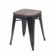 Mendler Tabouret HWC-A73 avec assise en bois, tabouret métallique, métal design industriel empilable ~ noir - noir Bois massif 74908