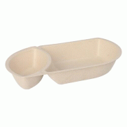 50 barquettes à snacks en canne à sucre 2 compartiments 3,6 cm x 12,4 cm x 22,4 cm naturel - beige Matériau naturel 97083