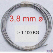 Câble de 20 mètres 3.8mm - Treuil de halage et de levage - CK 45 acier - 1100 kg de force de traction
