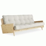 CANAPÉ 3 PLACES CONVERTIBLE INDIE STYLE SCANDINAVE FUTON ÉCRU COUCHAGE 130*190 CM.