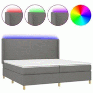 Décoshop26 - Lit 200x200 cm en tissu gris foncé avec cadre LED, tête de lit réglable, sommier et matelas TDL0208303 Décoshop26 - Lit 200x200 cm en tissu gris foncé avec cadre LED, tête de lit réglable, sommier et matelas TDL0208303
