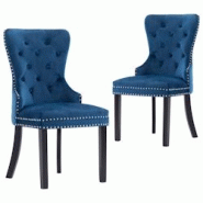 Décoshop26 - Set de 2 chaises de salle à manger design vintage dossier capitonné bouton décoratif en tissu velours bleu DEC025483 - bleu 3000255276127 Décoshop26 - Set de 2 chaises de salle à manger design vintage dossier capitonné bouton décoratif en tissu velours bleu DEC025483 - bleu 3000255276127