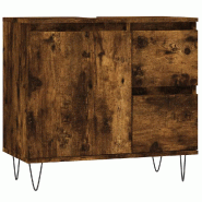 Helloshop26 - Armoire de salle de bain avec rangement porte tiroirs 65 x 33 x 60 cm style industriel en bois d'ingénierie chêne fumé 02_0049044 - B