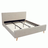 Mendler Lit rembourré HWC-J98, Lit double Cadre de lit avec sommier à lattes, bois massif ~ 180x200cm crème-beige - beige Bois massif 86269+86270