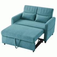 Merax canapé-lit 2 places convertible, dossier réglable 3 positions, coton-lin, 2 coussins, bleu turquoise - bleu multi-matériau WF256204205C