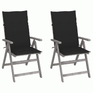 VidaXL Chaises Inclinables De Jardin Lot De 2 Et Coussins Bois Acacia - gris 3064705