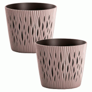 WellHome - Lot de 2 pots 1,7 L Sandy Round Ø15,8 cm chacun, coloris mocca - marron plastique PK4208