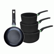 Ensemble de 1 poêle de 20 cm et 3 casseroles 16, 18 et 20 cm Fackelmann Brandao - noir aluminium 3176239943016