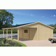 Garage avec carport bois / 64 m² / toit double pente / porte battante / 4 x 8.3 x 3.57 m