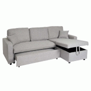 Mendler Canapé d'angle avec coffre de lit HWC-L17, canapé en forme de L, surface de couchage Nosagfeder 228cm ~ gris - gris textile 98310+98311
