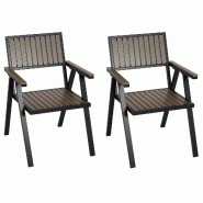 Mendler Lot de 2 chaises de jardin HWC-J95, chaise de balcon chaise, revêtement extérieur, aluminium aspect bois ~ Structure noire, grise - gris mé