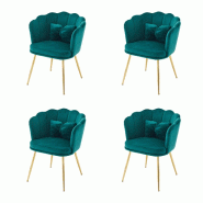 Merax 4x fauteuil rembourré à dossier pétale, coussin papillon, pieds métal doré, velours vert pétrole - vert multi-matériau WF532311AAQ-4