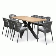 REMARQUABLE Ensemble table de jardin en aluminium gris anthracite et plateau aspect bois (220x102 cm) et 8 fauteuils empilables - KELIA - 370091763715