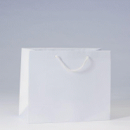 Sac Luxe pelliculé blanc 32x13x26cm - par 12 - poignées cordelières - finition glossy