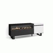 SKRAUT HOME Meuble TV, Banc Télé, 150x57x35cm, Pour les TV jusqu'à 65", Cheminée électrique, Design industriel, Blanc et noir - blanc Bois manufa