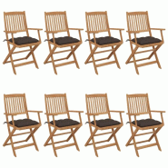 VidaXL Chaises Pliables De Jardin Lot De 8 Avec Coussins Bois D Acacia - gris 3074990