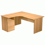 Bureau d'angle 160 x 80/100 cm compact pied panneau et caisson hauteur bureau So Presto - Alu, 3 tiroirs, À droite, 160 x 100 cm, Hêtre_0