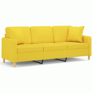 Canapé 3 places avec oreillers jaune clair 180 cm tissu Modèle Vega Line - 8721012058897