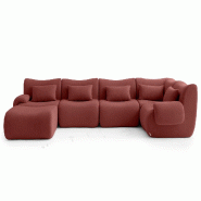 Canapé d'angle modulaire MILYSOFA SOFATIME 5 places avec méridienne Tissu fine bouclette Rouge terracotta - MS-TIME-6-TR