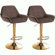 CLP Lot de 2 tabourets de bar Braga or velours Marron - marron textile 325113