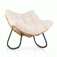 COSTWAY fauteuil à bascule extérieur, fauteuil oscillant extra-large avec coussin épais amovible, fauteuil relax pour balcon, jardin et salon, beig