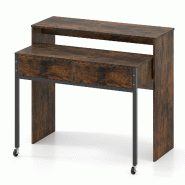 Helloshop26 - Bureau rétractable 100 x 63 x 88 cm gain de place avec 2 tiroirs et roulettes design rustique en bois manufacturé 20_0010878 - métal