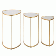 Mauro Ferretti Ensemble De 3 Tables Basses Triangulaires Dorées - Design Triangulaire Aux Angles Arrondis, Structure En Métal Et Plateau En Verre -