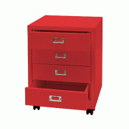 Mendler Caisson à roulettes HWC-L49, armoire à tiroirs Armoire à dossiers en acier, métal 55x40x41cm 4 tiroirs ~ rouge - rouge métal 99425