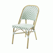 Paris - Chaise de bistrot en rotin synthétique bambou-blanc/vert pastel
