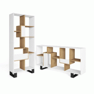SKRAUT HOME Étagère Bibliothèque, 174x67x31, Design industriel, Blanc et Chêne - blanc Bois manufacturé 606_13