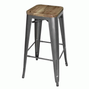 Tabouret bistro haut en acier gris avec assise en bois lot de 4 | Bolero - GM639