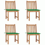 VidaXL Chaises De Jardin Lot De 4 Avec Coussins Bois De Teck Massif - vert 3073093