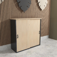 Armoire mi-haute à portes coulissantes - Mobel Linea - 100, Gris anthracite, Chêne moyen_0